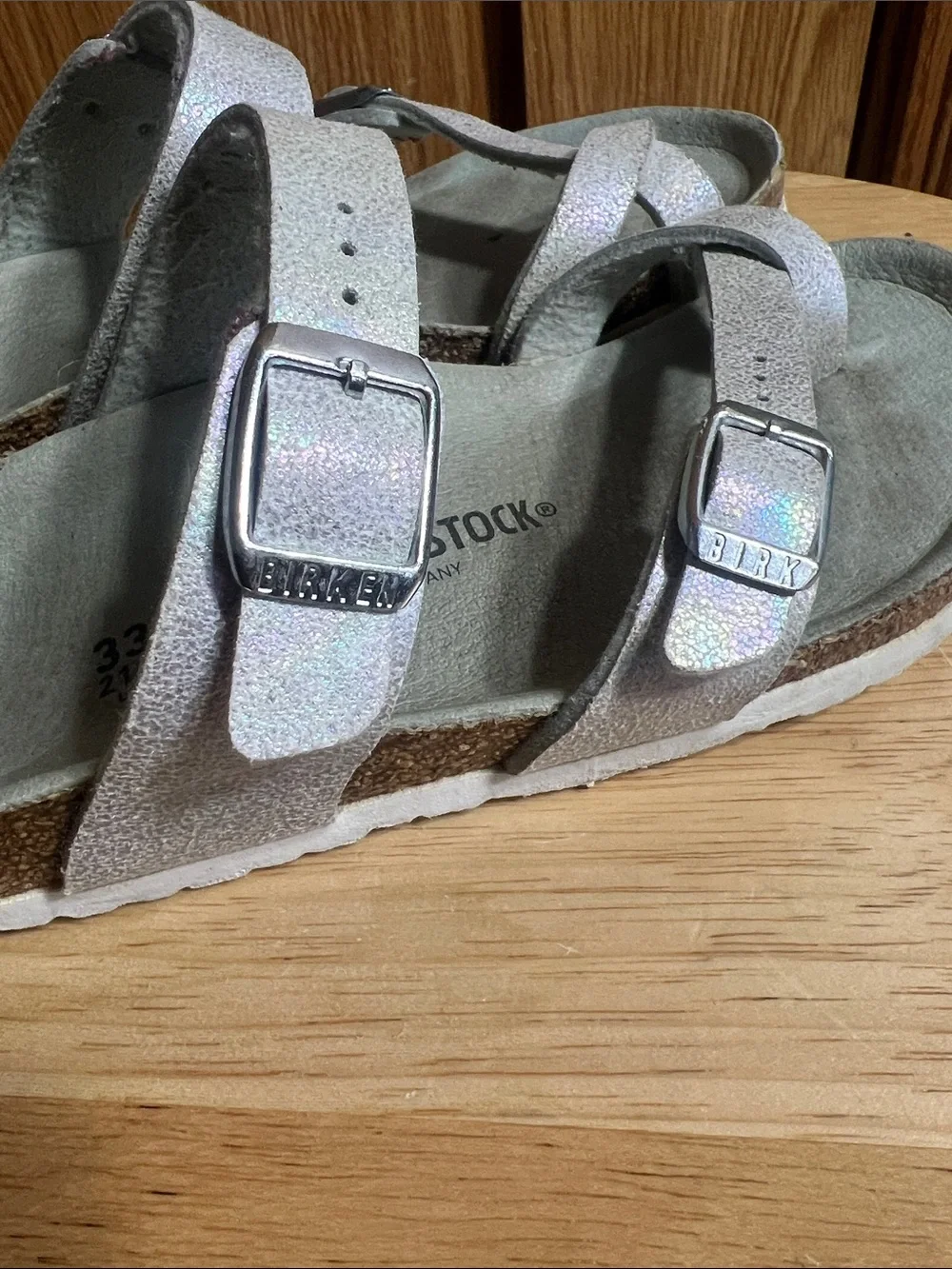 Birkenstock Kids Iridescent Light Silver Dual-Strap Sandals